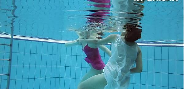  Underwater swimming pool lesbians Lera and Sima Lastova